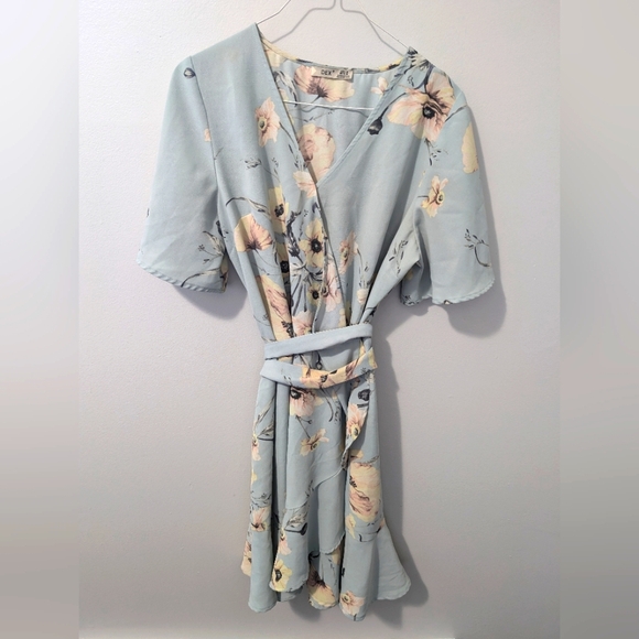 Dex Baby Blue Floral Wrap Dress - Picture 2 of 10